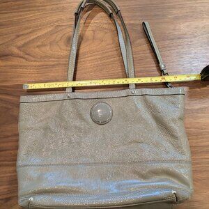 Coach shoulder bag, gray patent leather with "C" stitching